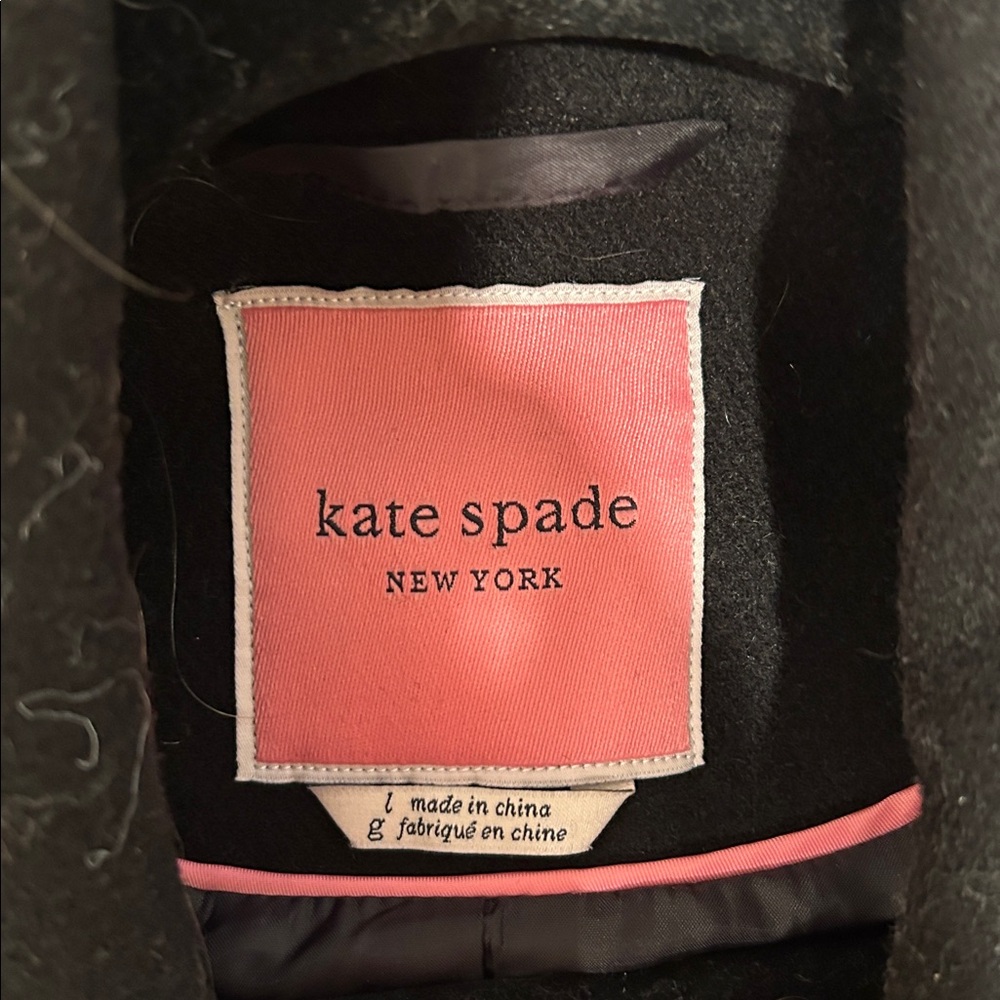Kate Spade Black Pea Coat with pearl Buttons - Picture 3 of 4